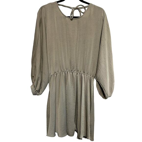 River Island Stone Drawstring Mini Dress 8 Sage Green Flowy Empire Waist Boho - Picture 3 of 13
